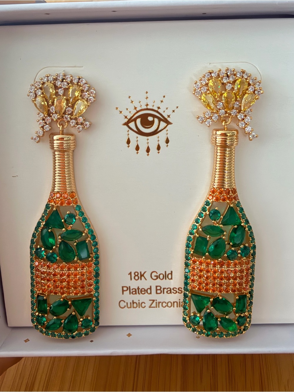 Eye candy 🍭 Gold-Plated Green & Orange Champagne Bottle Drop Earrings